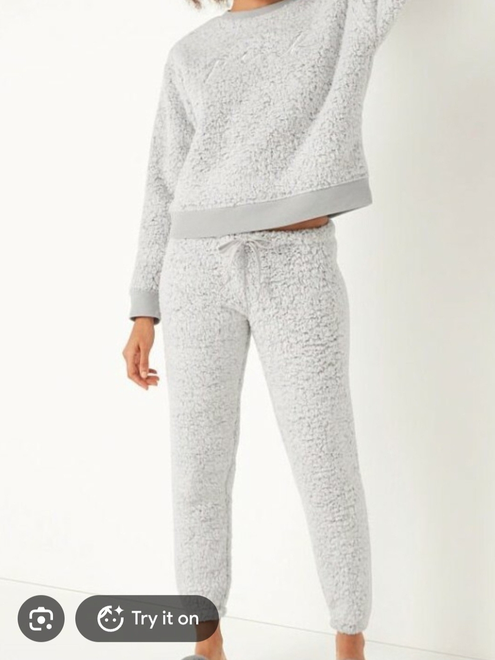 PINK Victoria's Secret Plush Sherpa Pants- Light Gray. Size Large